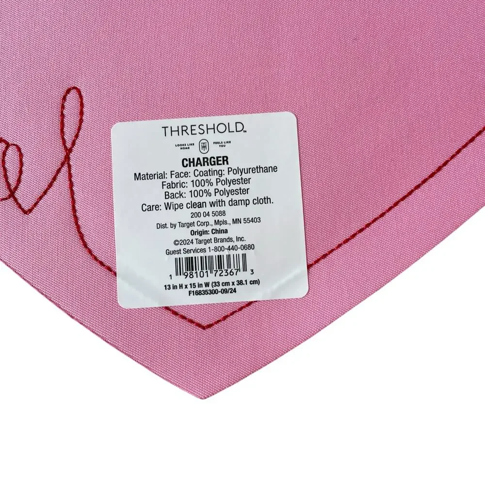 2pc Threshold Valentine Pink Faux Leather Heart Shaped Placemat Charger LOVE New
